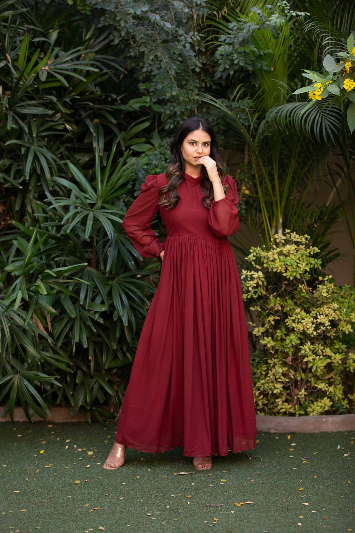 Maroon High Neck Gown