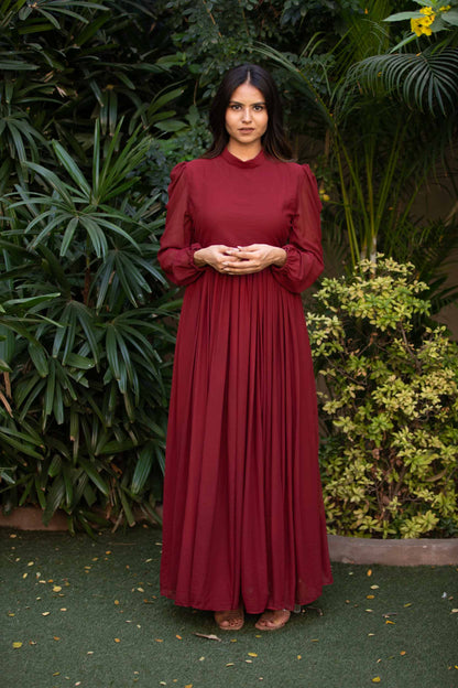 Maroon High Neck Gown