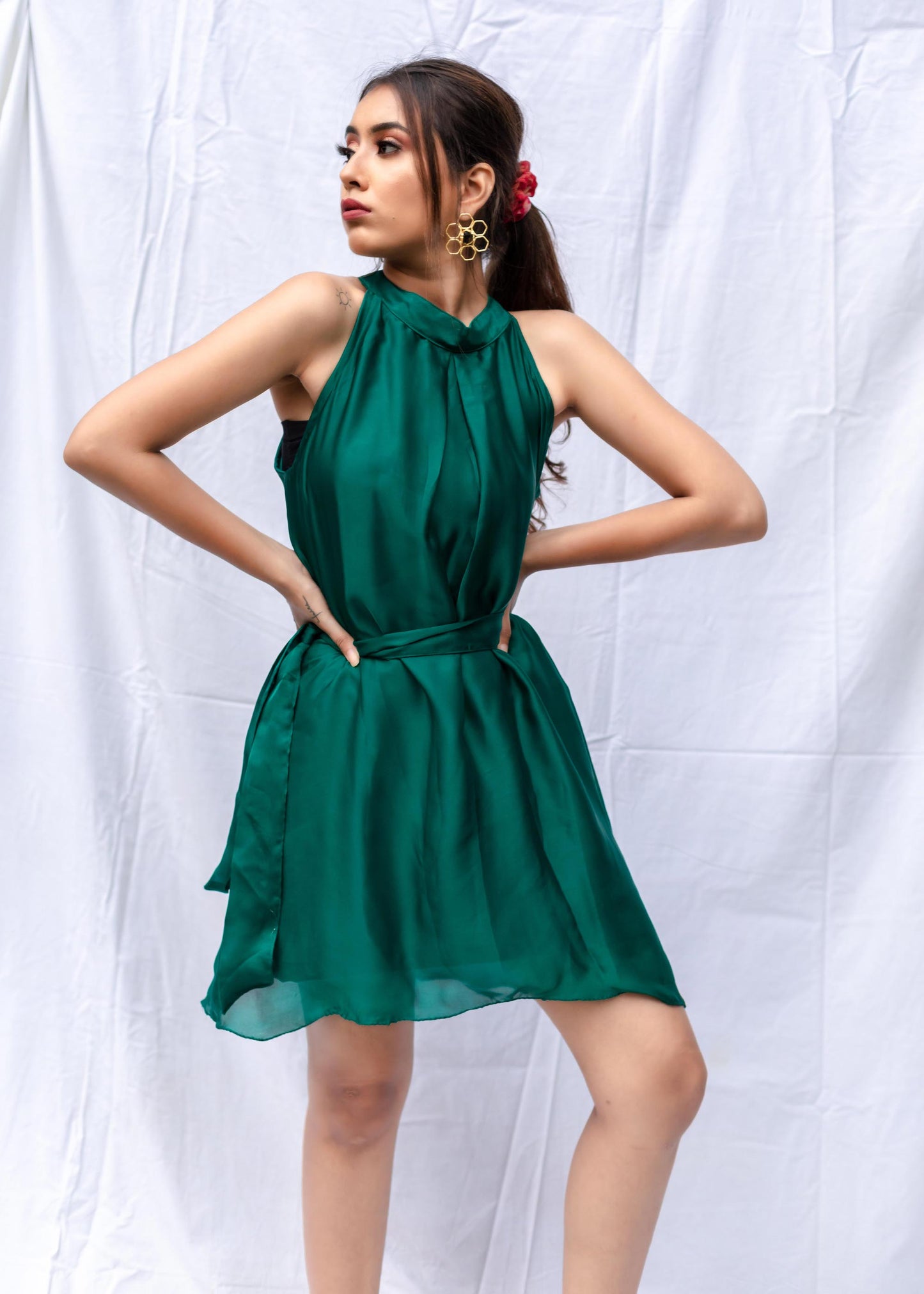 Bottle Green Modal Silk Dress