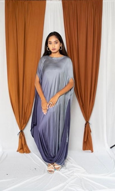 Ombre cowl dress in grey & navyblue