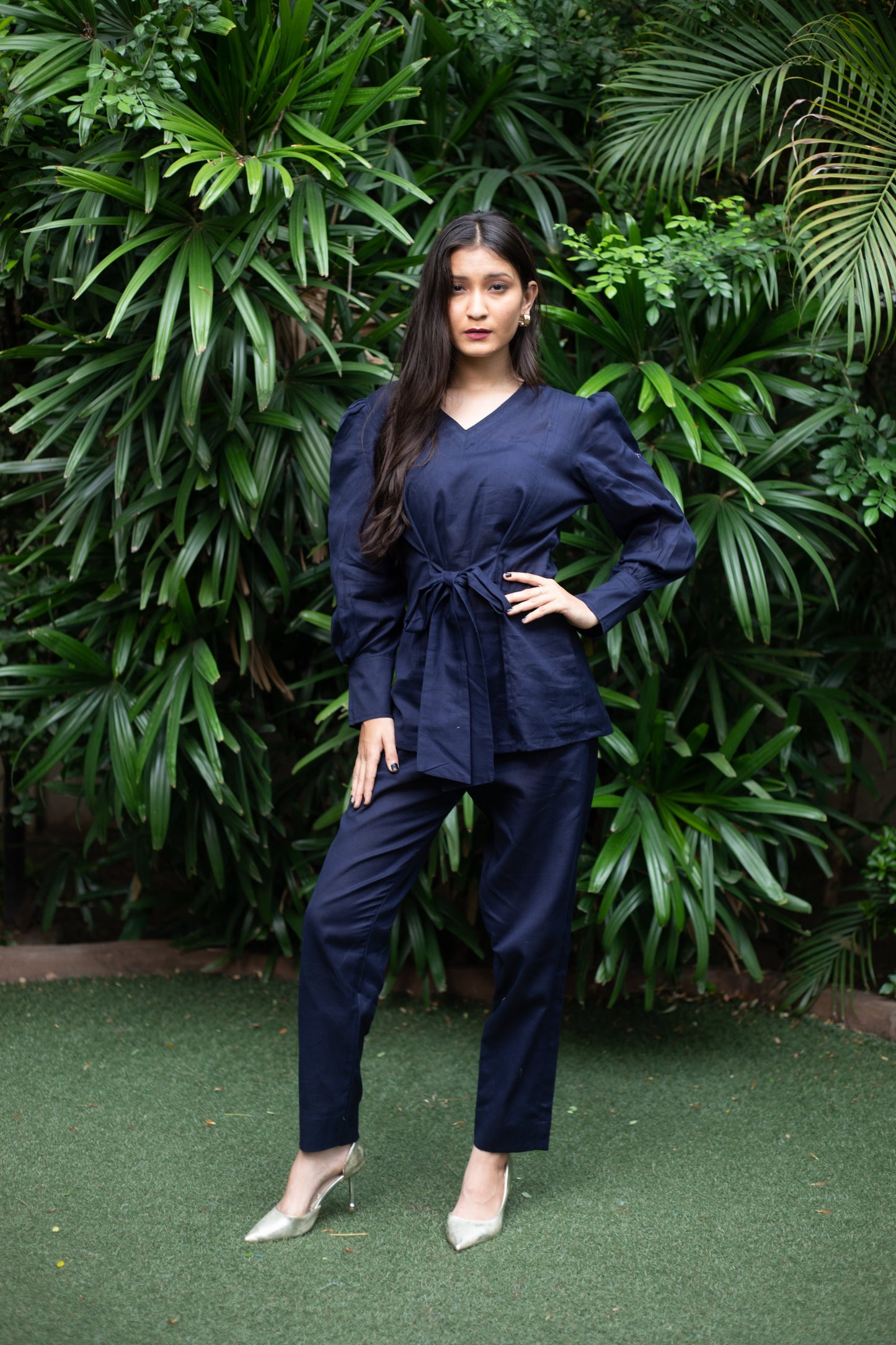 Navy Blue front Tie Co-ord Set