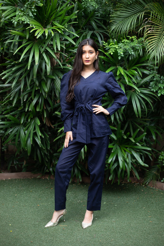 Navy Blue front Tie Co-ord Set