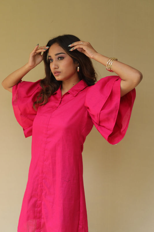 Pink two sleeve shirt dress