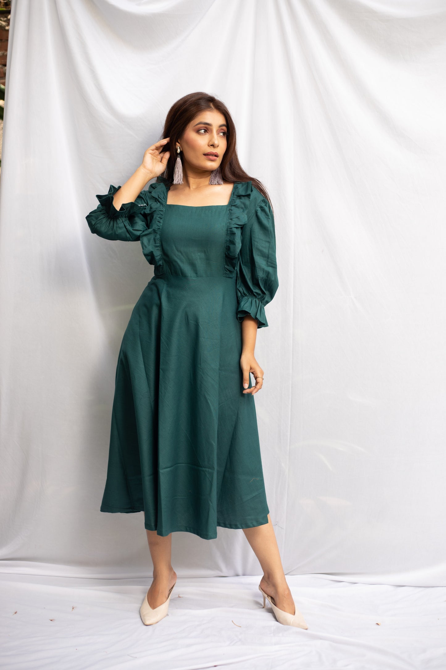 Pine Green front frill dress