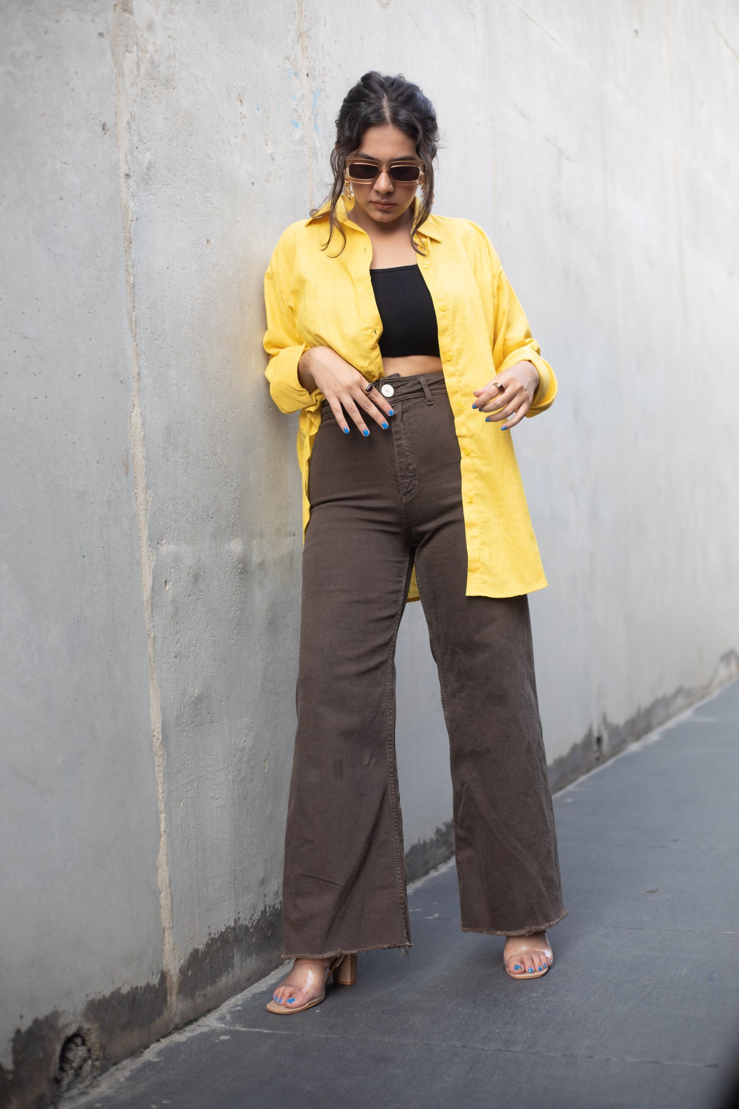 Yellow Cotton linen shirt