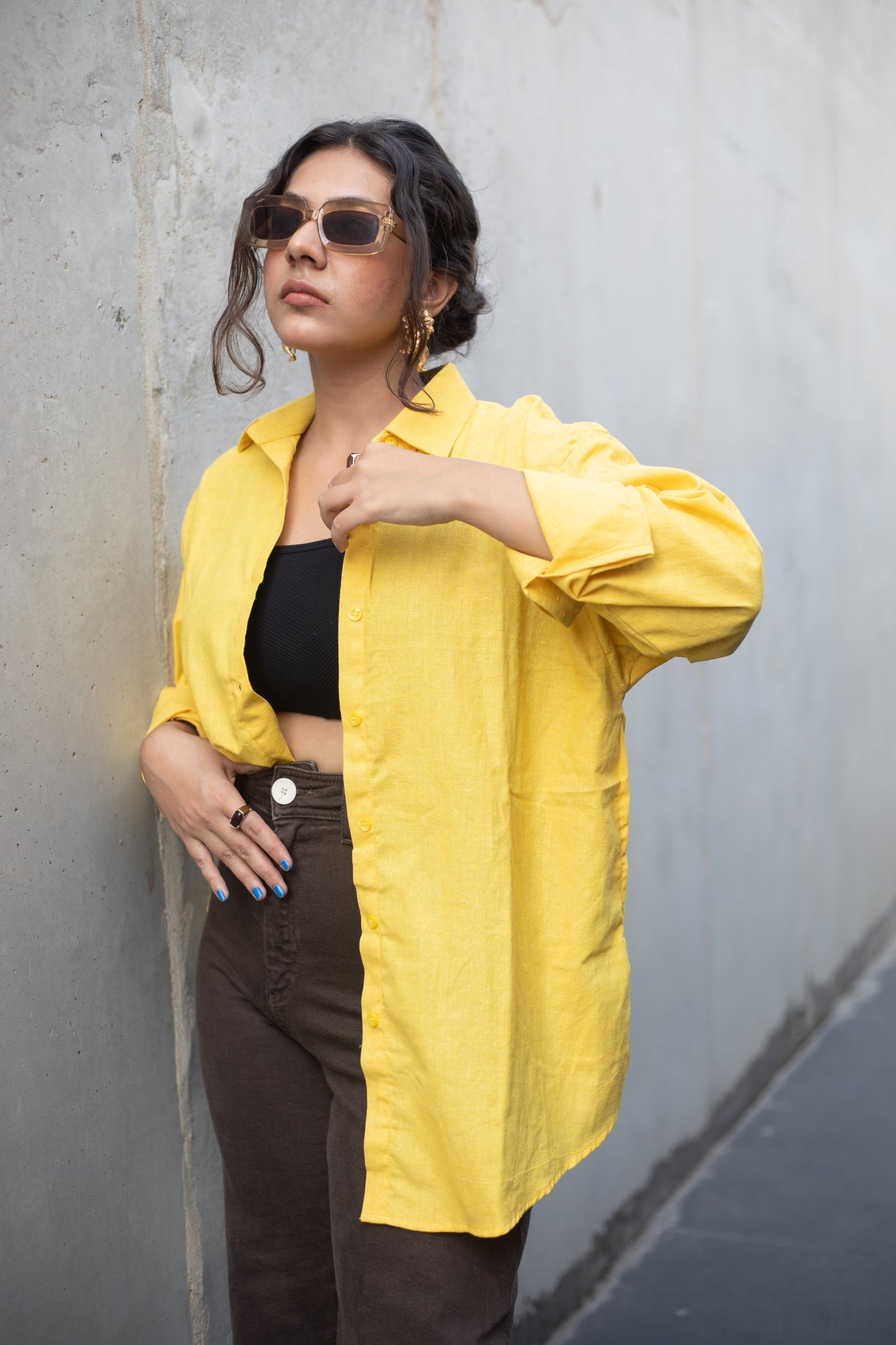 Yellow Cotton linen shirt