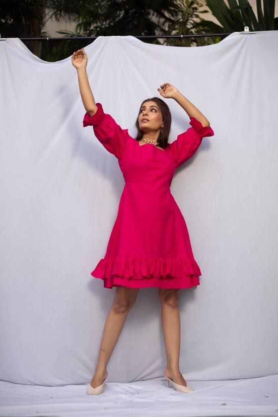 Pink square neck 2 layer dress