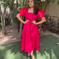 Pink organza sleeve ankle length Dress