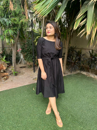 Black short dress with self belt