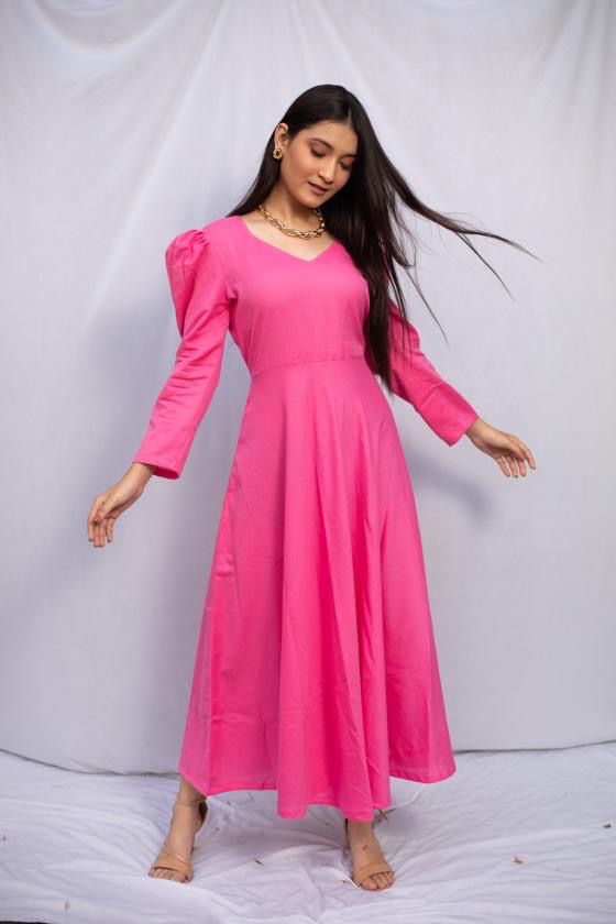 PATLOLLAV Puff Long Sleeve Dress for Women 2022 Trendy V-Neck Cotton Linen  Tunic Dress Loose Casual Swing Ruffle Dress Pink at  Women's Clothing  store