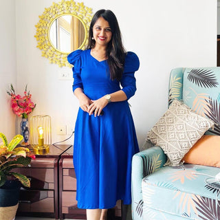 Royalblue puff sleeve dress BESTSELLER