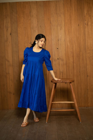 Royalblue ankle length Layered Dress
