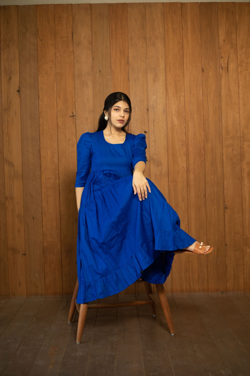 Royalblue ankle length Layered Dress – Panila Fashion