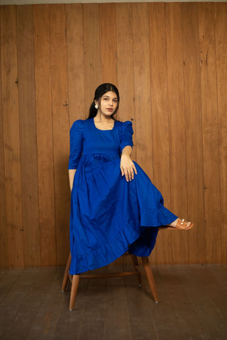 Royalblue ankle length Layered Dress