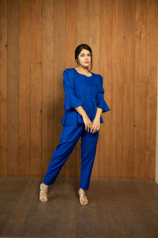 Royal Blue Peplum Co-ord Set.