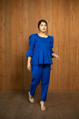 Royal Blue Peplum Co-ord Set.