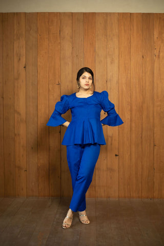 Royal Blue Peplum Co-ord Set.