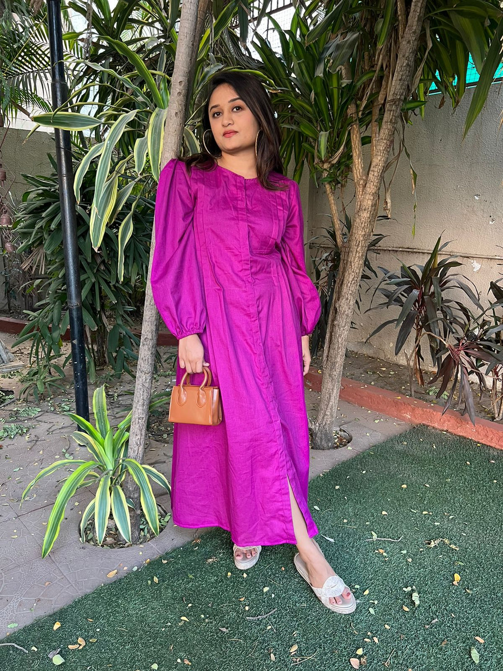 Magenta High Neck front hook Dress – Panila Fashion