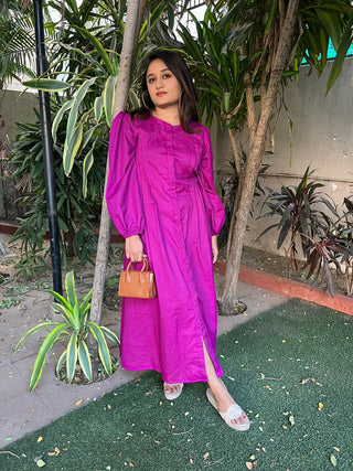Magenta High Neck front hook Dress